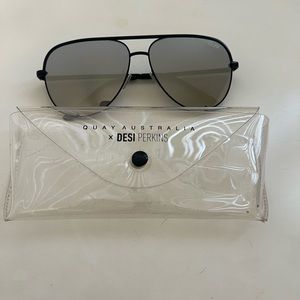 Never Worn - Quay high key-Desi Perkins black and silver mirrored sunglasses.